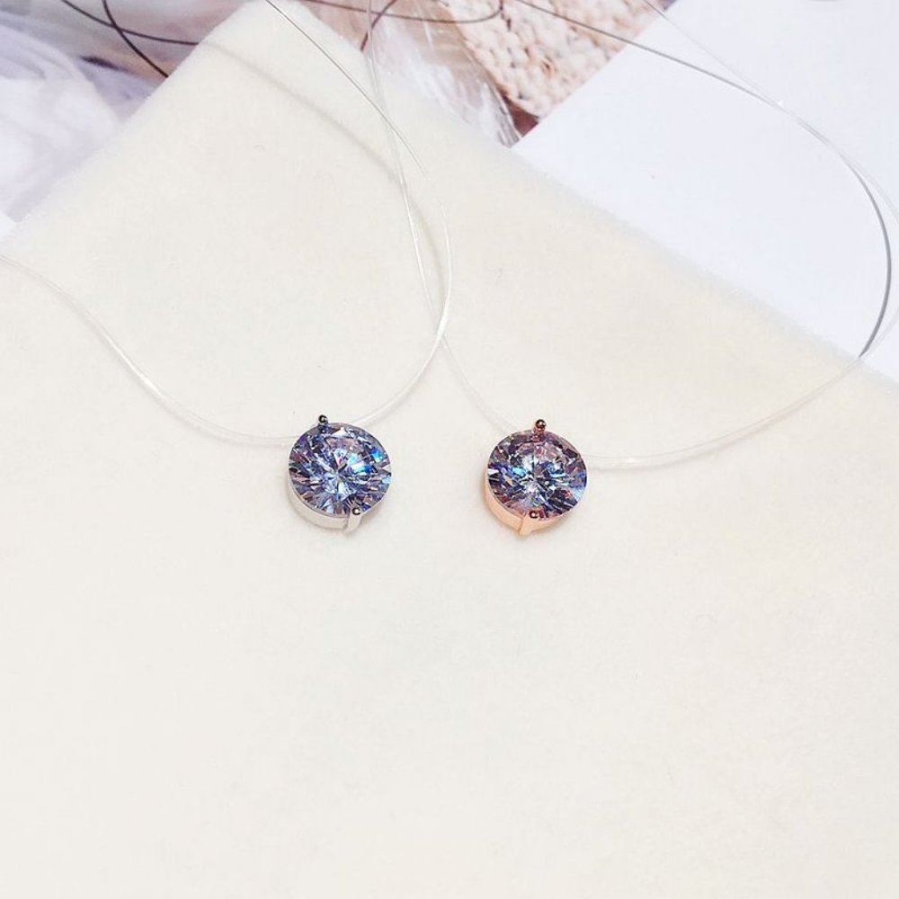 NEW 2CT Solitaire Diamond Invisible Chain Necklace - Picture 5 of 13